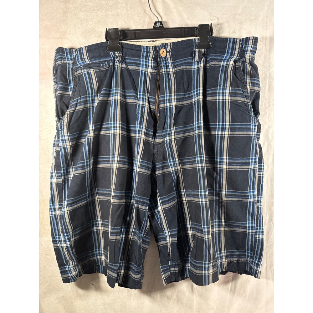 Colorado Mens Plaid Shorts Navy Blue 100%Cotton Flat Front Casual Hiking 36m